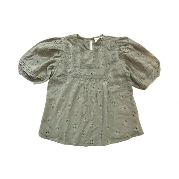 Emberley Macall Eyelet Blouse with Lace Trim, Size XS. - Picture 2 of 9